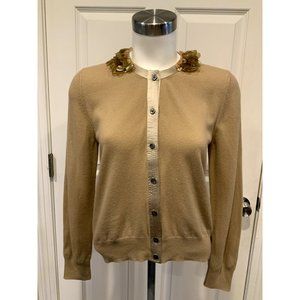 Marc Jacobs Tan Button-up Cardigan W/ Jewel Collar, Size Small